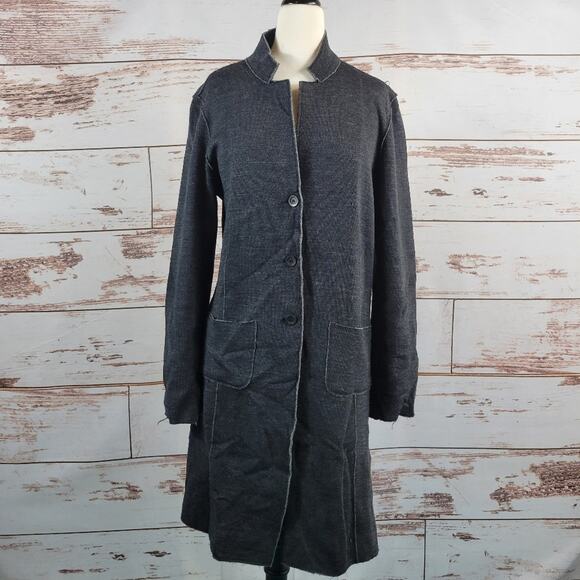 Eileen Fisher Long Coat Boiled Wool Merino Grey Size Small - Picture 1 of 7